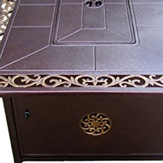 42000 BTU 35" Bronze Aluminum Propane Rectangular Fire Pit Table With Cover HomeRoots