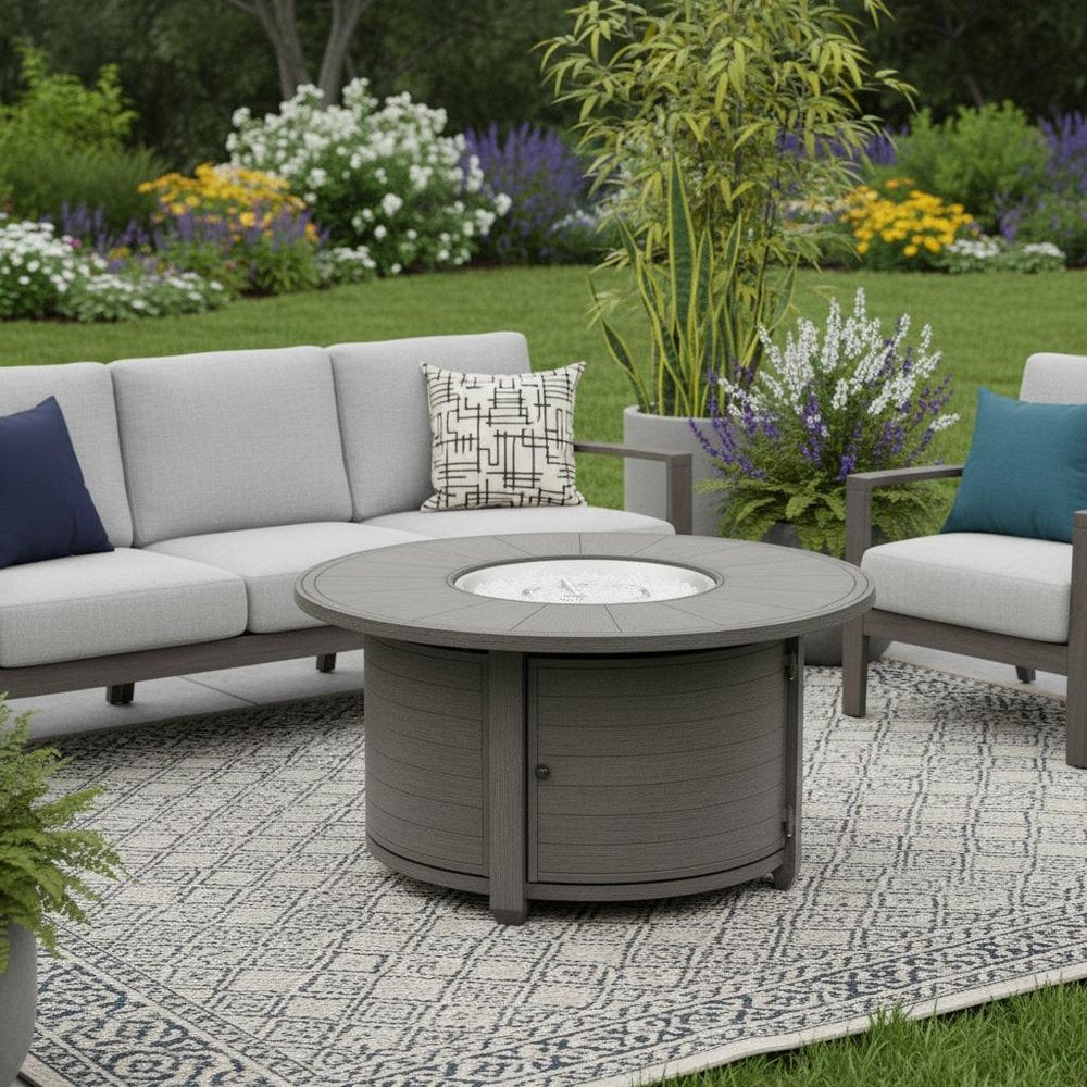 42000 BTU 44" Gray Aluminum Propane Round Fire Pit Table With Cover HomeRoots