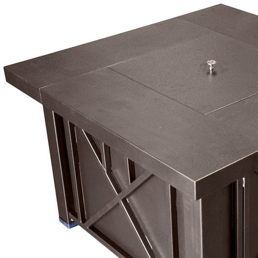 40000 BTU 38" Antiqued Bronze Steel Propane Square Fire Pit Table With Cover HomeRoots