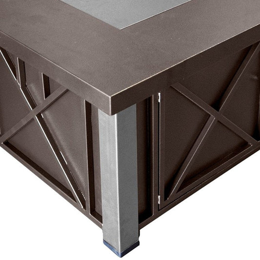 40000 BTU 38" Antiqued Bronze And Silver Steel Propane Square Fire Pit Table With Cover HomeRoots