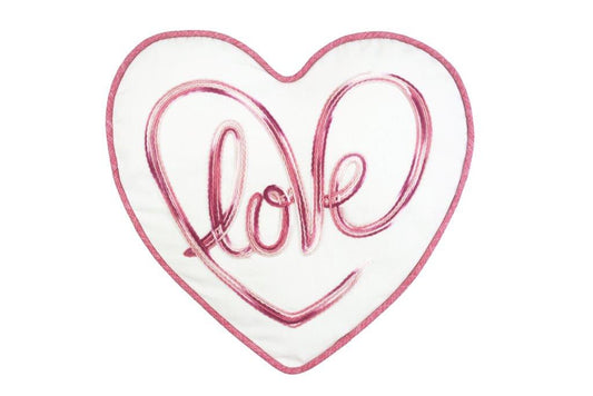 15" X 16" White And Rose Love Heart Throw Pillow With Embroidery FurniFindUSA