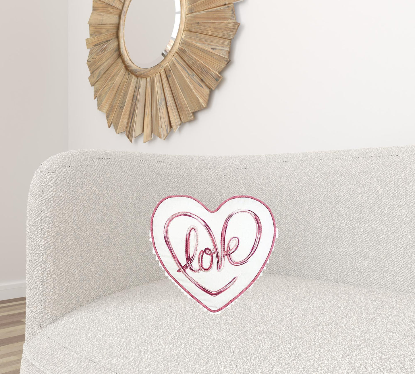 15" X 16" White And Rose Love Heart Throw Pillow With Embroidery FurniFindUSA