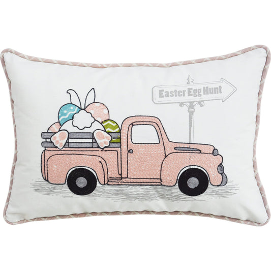 13" X 4" Pink and White Easter Easter Bunny Text Throw Pillow FurniFindUSA