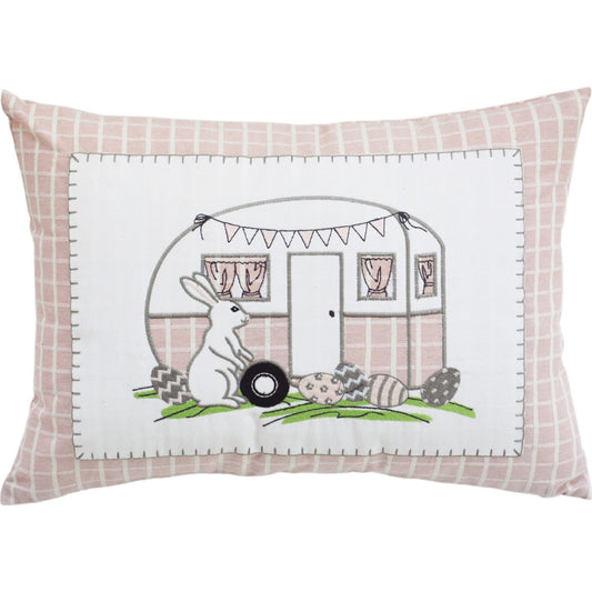 13" X 18" Light Pink Checkered Easter Eggs Bunny Camper Throw Pillow FurniFindUSA