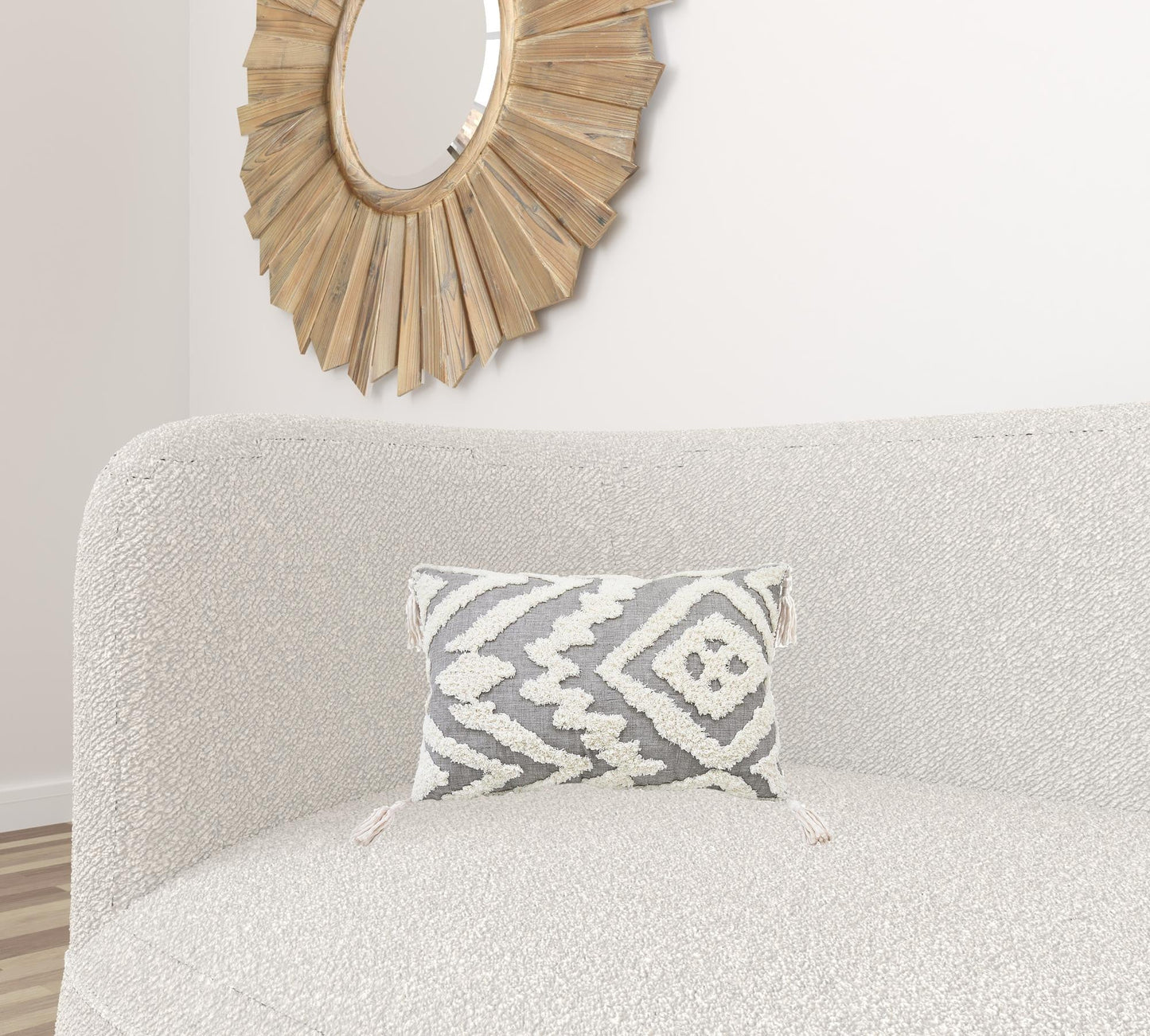 13" X 20" Grey And White Abstract Zippered Polyester Throw Pillow With Tassels FurniFindUSA