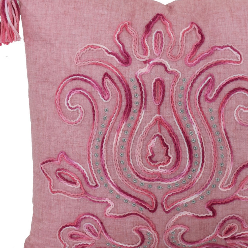 17" X 17" Light Pink Polyester Zippered Pillow With Tassels FurniFindUSA