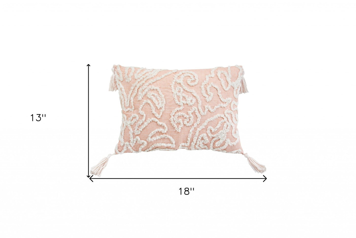 13" X 18" Beige and Ivory Damask Throw Pillow With Texture Embroidery and Tassles FurniFindUSA