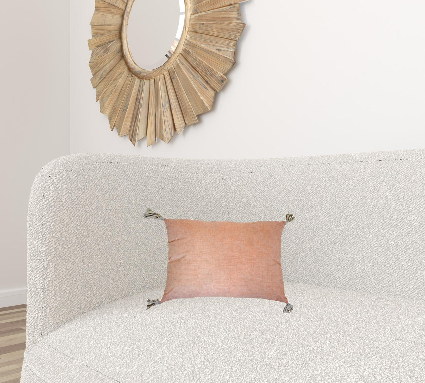 13" X 18" Peach And White Ogee Zippered Polyester And Cotton Blend Throw Pillow With Tassels FurniFindUSA