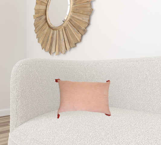 13" X 20" Coral Geometric Zippered Polyester Throw Pillow With Tassels FurniFindUSA