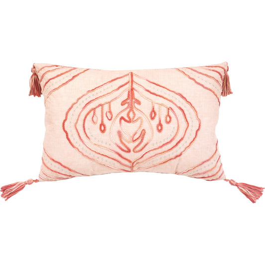 13" X 20" Coral Abstract Zippered Polyester Throw Pillow With Tassels FurniFindUSA
