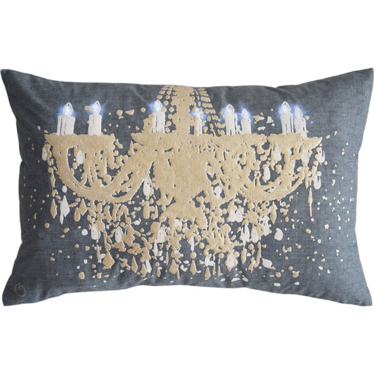 13" X 20" Grey And White Chandelier Zippered Polyester Throw Pillow FurniFindUSA