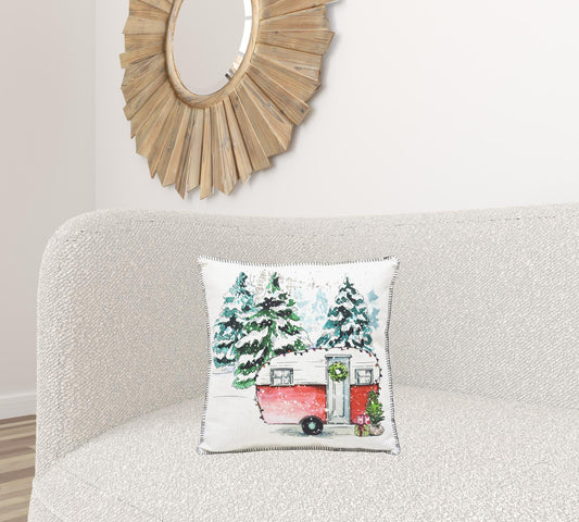 18" X 18" Snowy Christmas Camper Throw Pillow FurniFindUSA