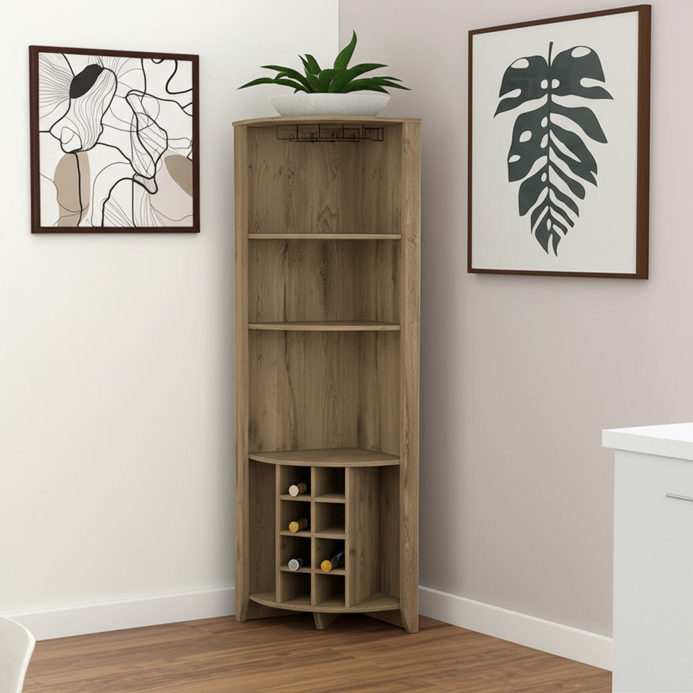 71" Light Brown Wood Corner Bar Cabinet HomeRoots