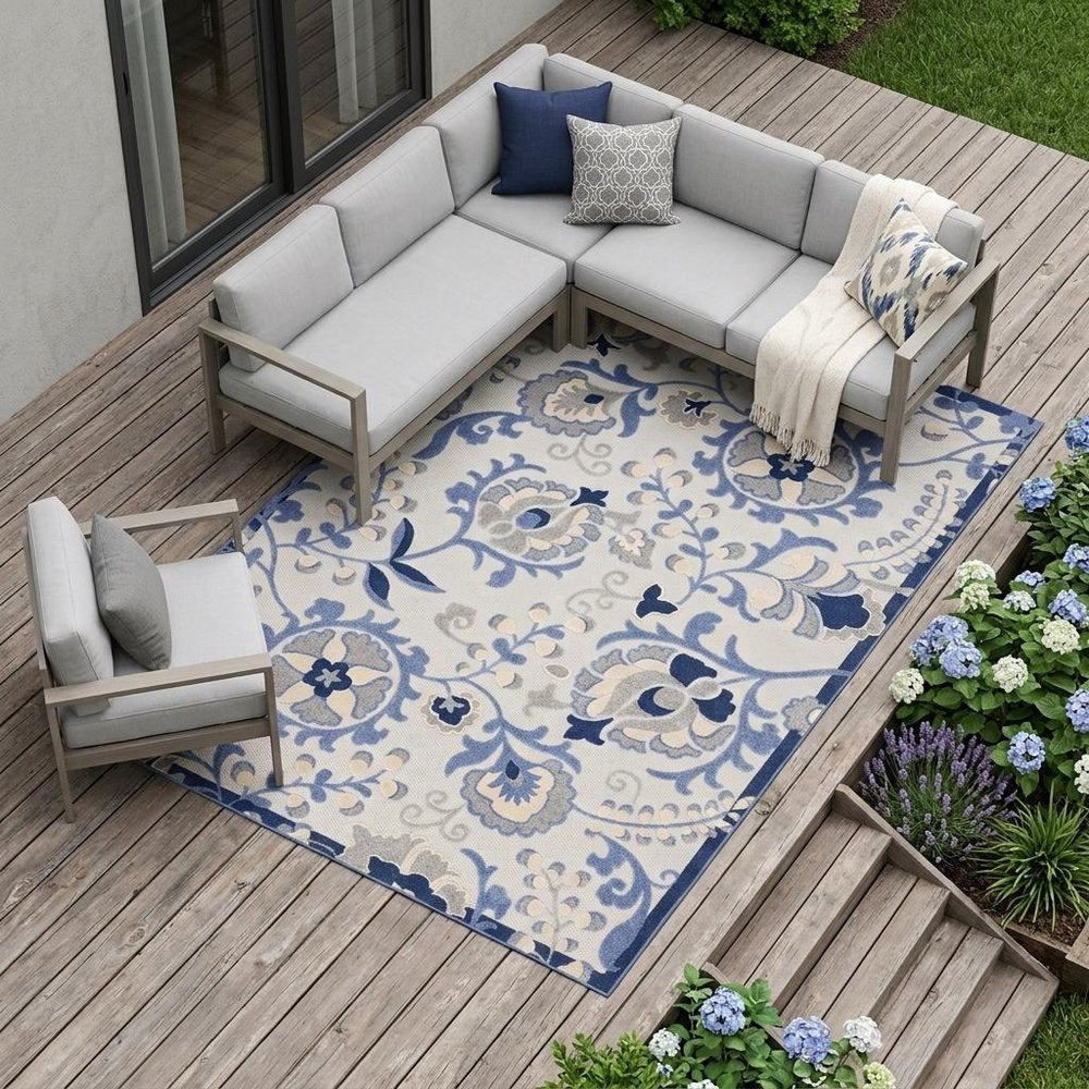 9' X 12' Blue And Gray Indoor Outdoor Area Rug HomeRoots
