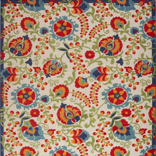9' X 12' Blue And Beige Indoor Outdoor Area Rug