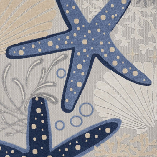 9' X 12' Blue And Gray Starfish Indoor Outdoor Area Rug