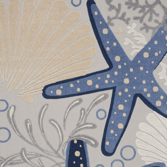 10' X 13' Blue And Gray Starfish Indoor Outdoor Area Rug