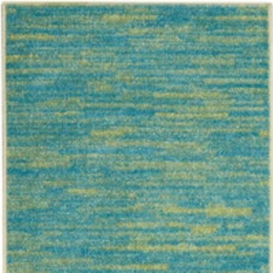 6' Blue And Green Indoor Outdoor Runner Rug