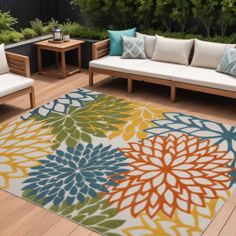 8' X 11' Blue And Yellow Indoor Outdoor Area Rug HomeRoots