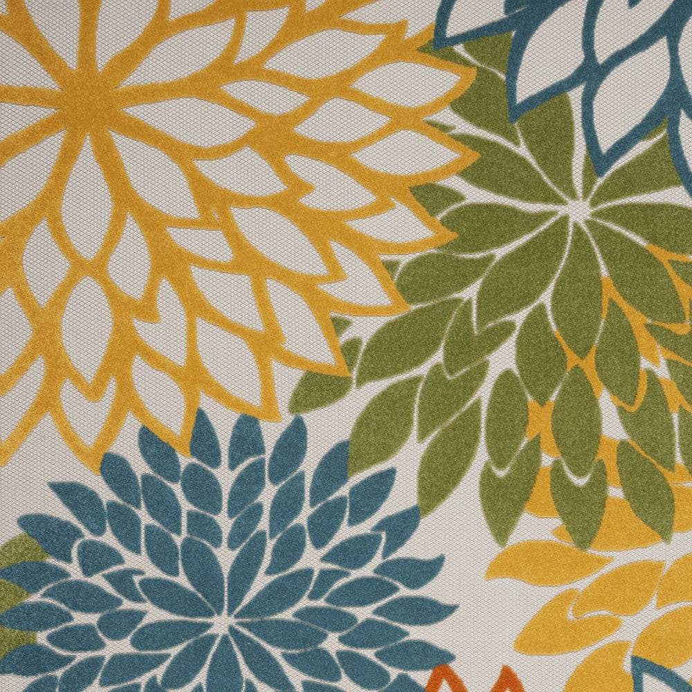 9' X 12' Turquoise Floral Non Skid Indoor Outdoor Area Rug FurniFindUSA