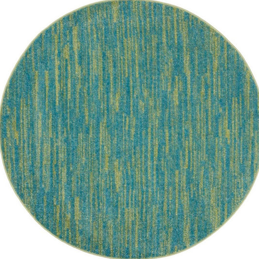 4' Blue And Green Round Indoor Outdoor Area Rug