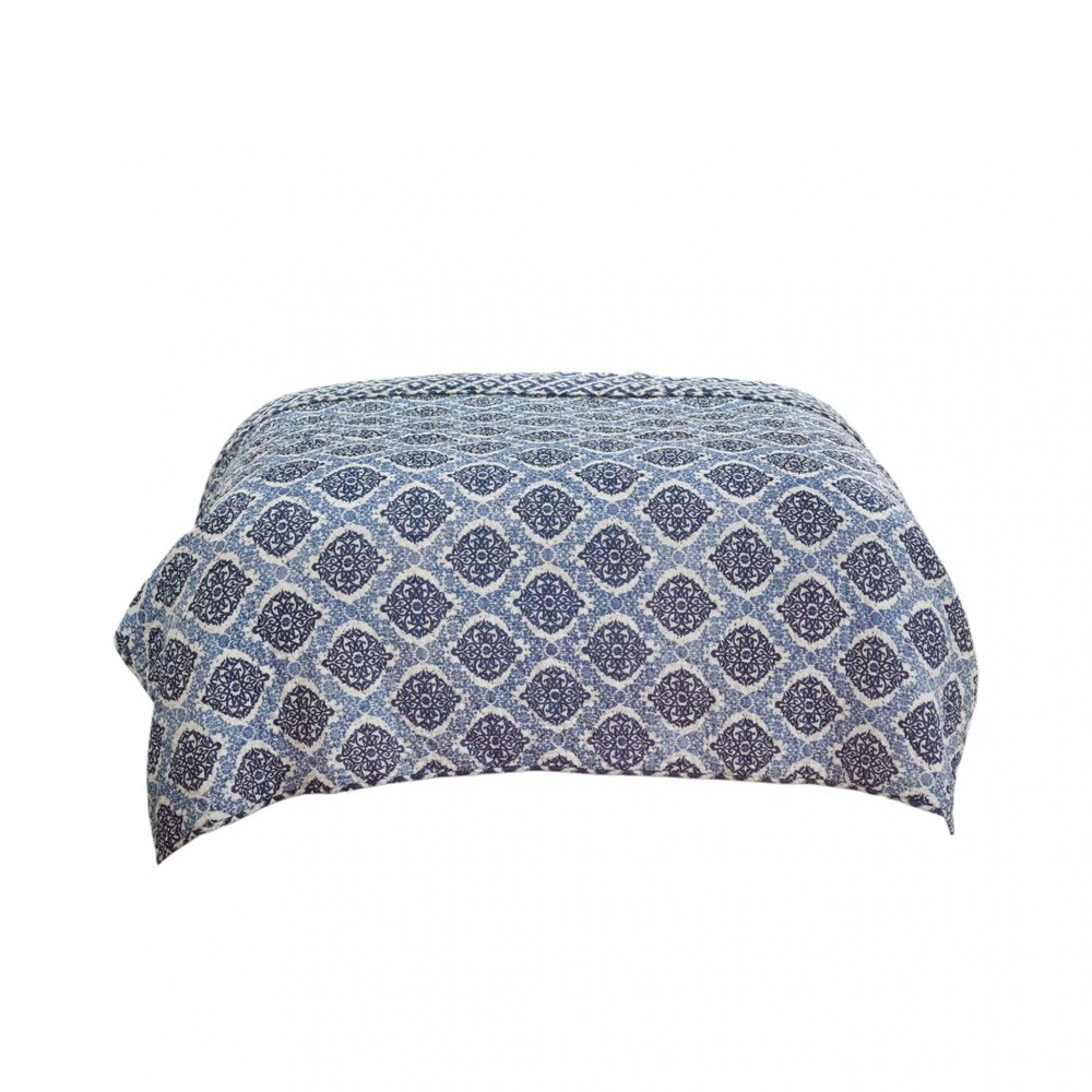 Blue And Ivory Damask Queen Quilt HomeRoots