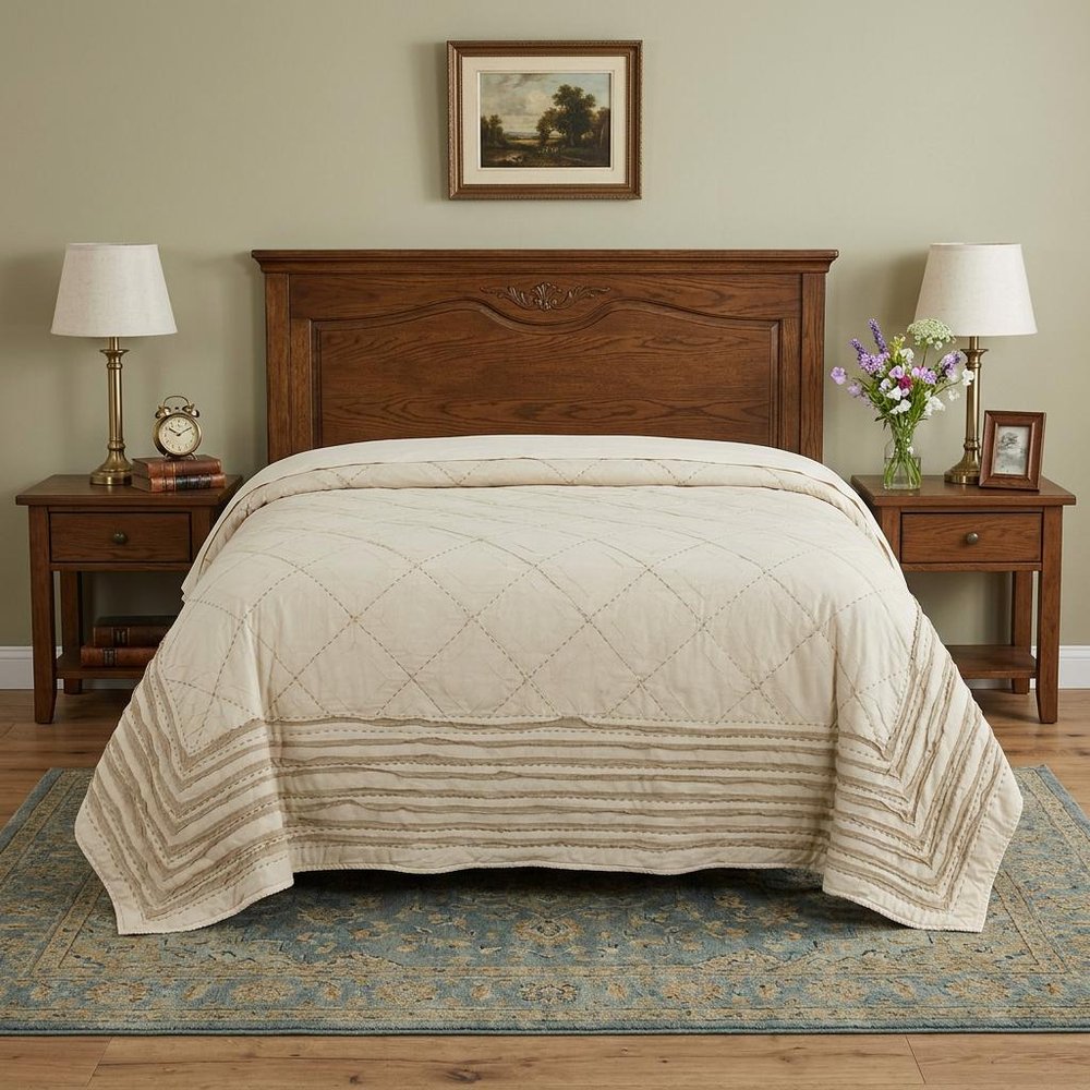 Ivory Geometric Queen Quilt HomeRoots