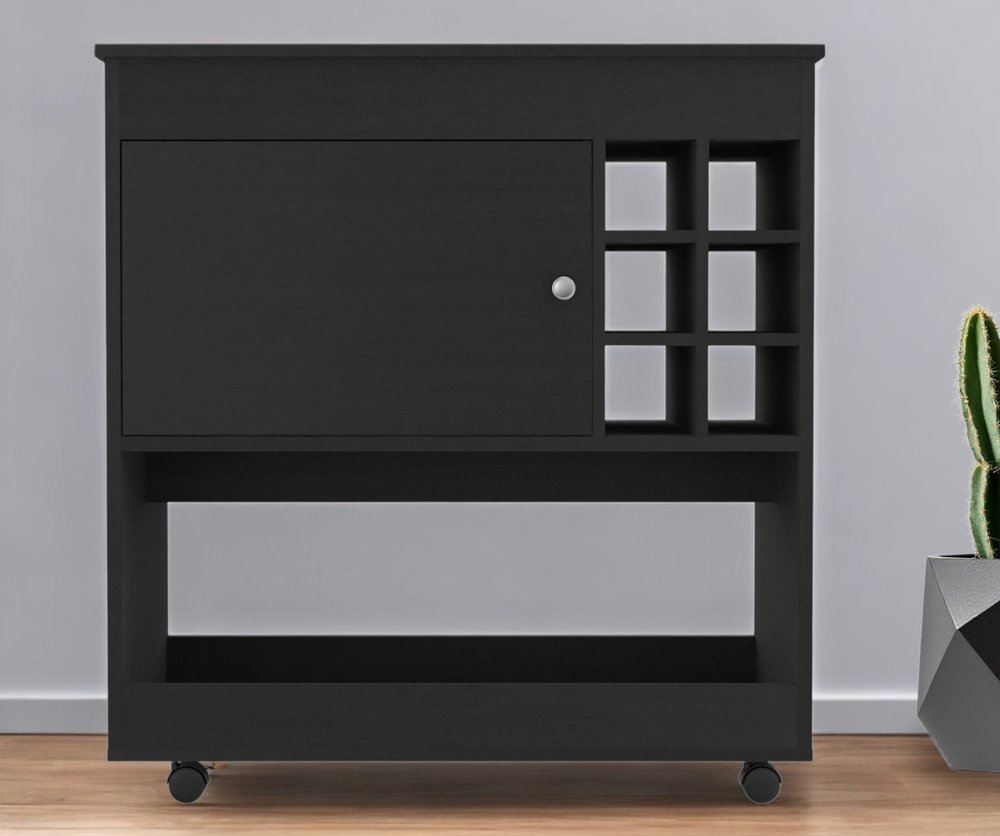 Black Rolling Bar Cart With Wine Storage HomeRoots
