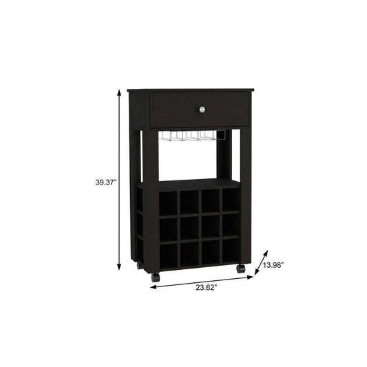 Black Rolling Bar Cart With Wine Storage