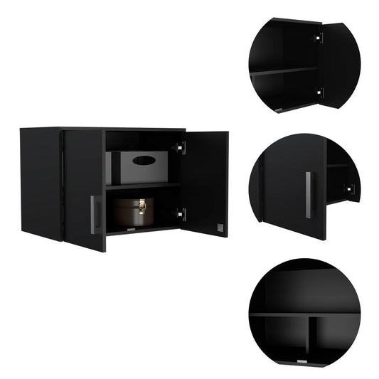 20" Black Wood Wall Mounted Storage Cabinet With Two Doors HomeRoots