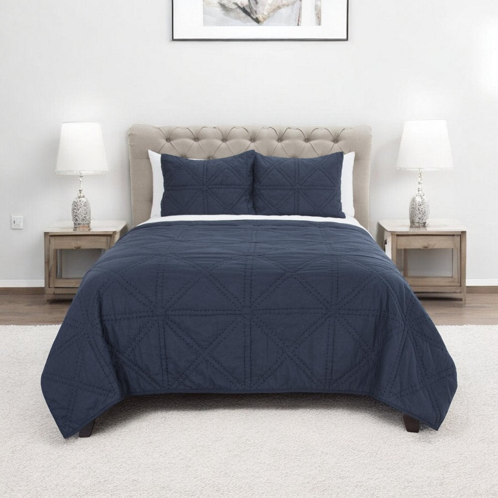 Indigo Geometric Queen Quilt HomeRoots
