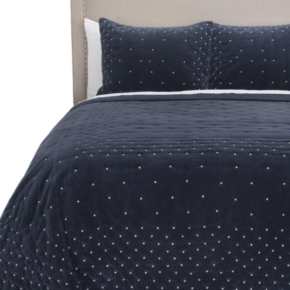 Indigo Polka Dots King Quilt HomeRoots