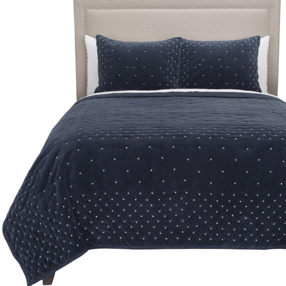 Indigo Polka Dots Queen Quilt HomeRoots