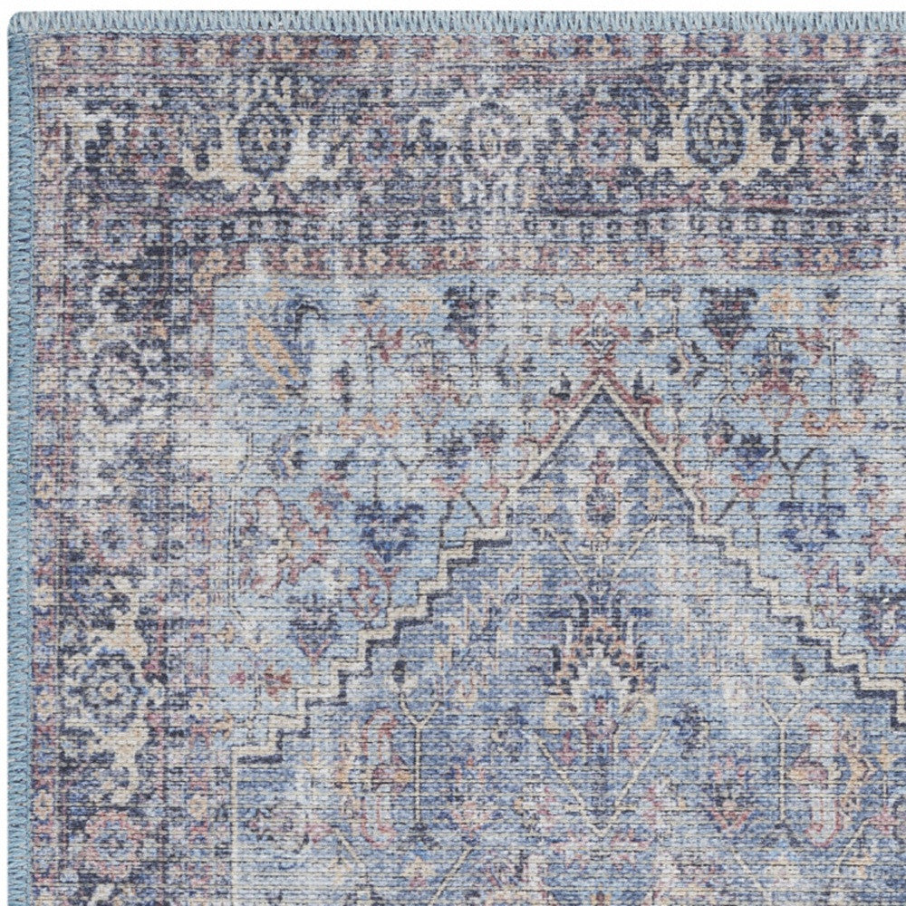 2' X 4' Light Grey And Blue Oriental Power Loom Distressed Washable Area Rug - 6.0" (L) x 6.0" (W) x 0.4" (H) FurniFindUSA