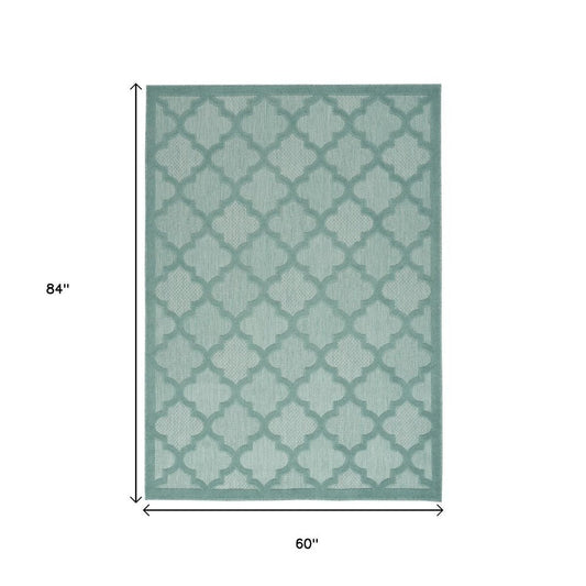 5' X 7' Aqua Indoor Outdoor Area Rug