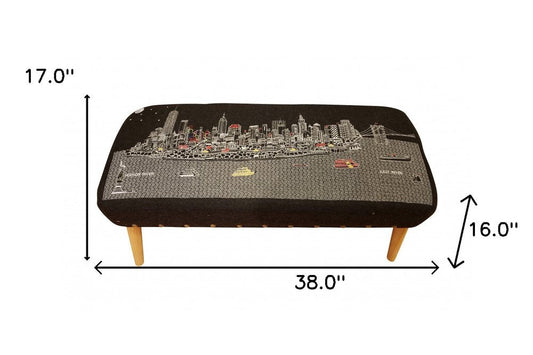 38" Gray Wool and Brown Ottoman HomeRoots