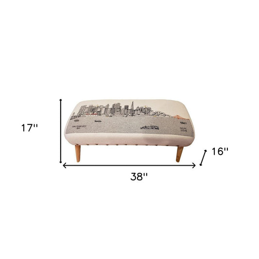 38" Cream Wool and Brown Ottoman HomeRoots