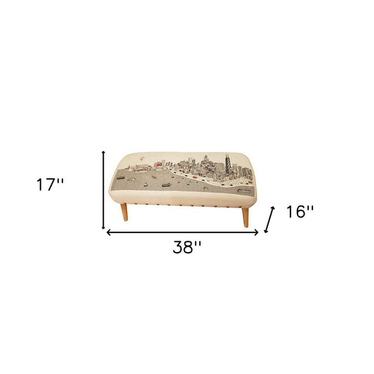 38" Cream Wool and Brown Ottoman HomeRoots