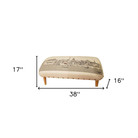 38" Cream Wool and Brown Ottoman HomeRoots