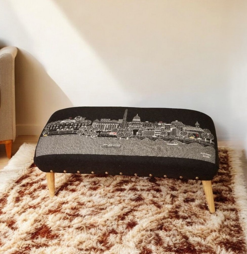 38" Gray Wool and Brown Ottoman HomeRoots