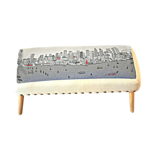 38" Cream Wool and Brown Ottoman HomeRoots