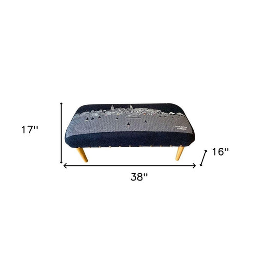 38" Gray Wool and Brown Ottoman HomeRoots