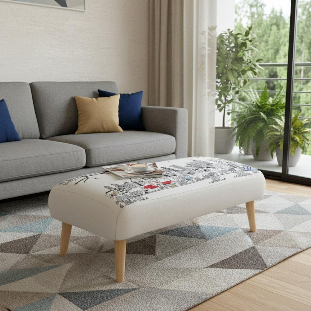 38" Cream Wool and Brown Ottoman HomeRoots