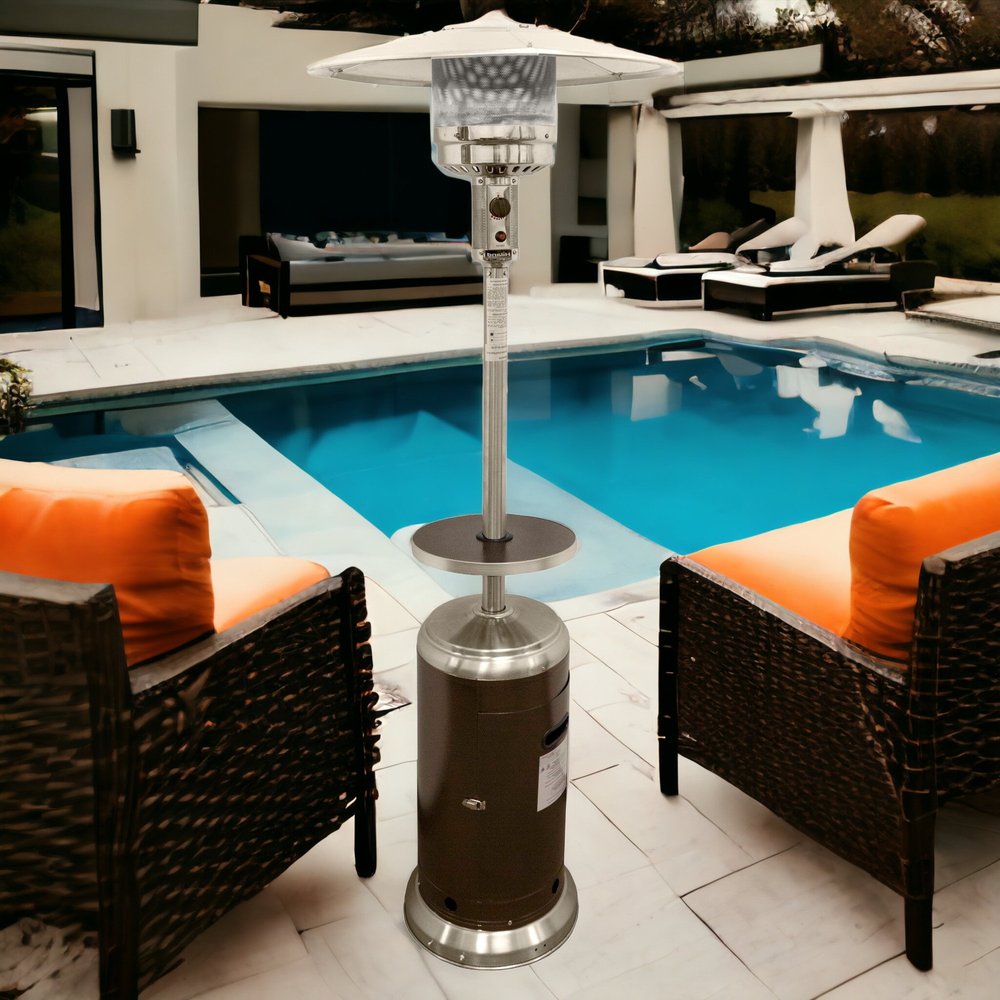 48000 BTU Silver Steel Propane Cylindrical Pole Standing Patio Heater HomeRoots