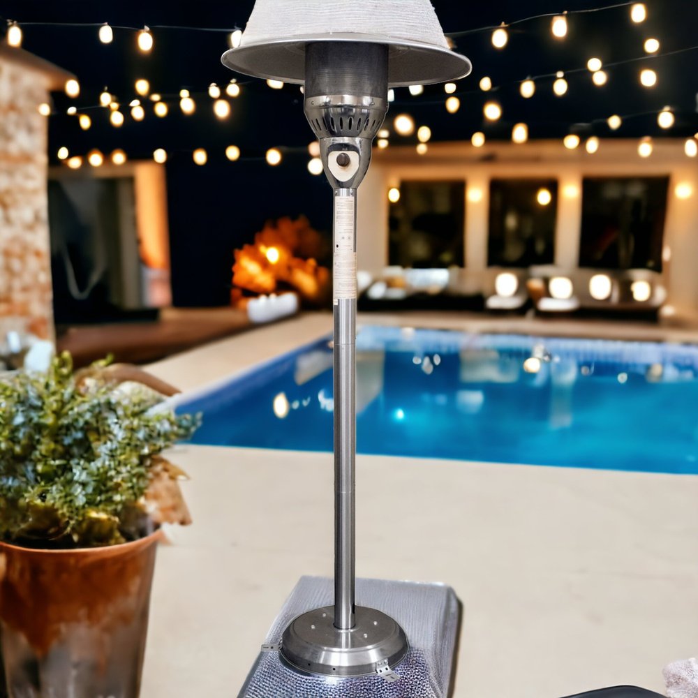 41000 BTU Silver Steel Natural Gas Cylindrical Pole Standing Patio Heater HomeRoots