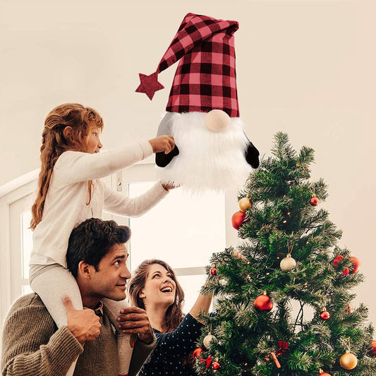 27" Black And Black Felt And Faux Fur Gnome Adjustable Height Tree Topper HomeRoots