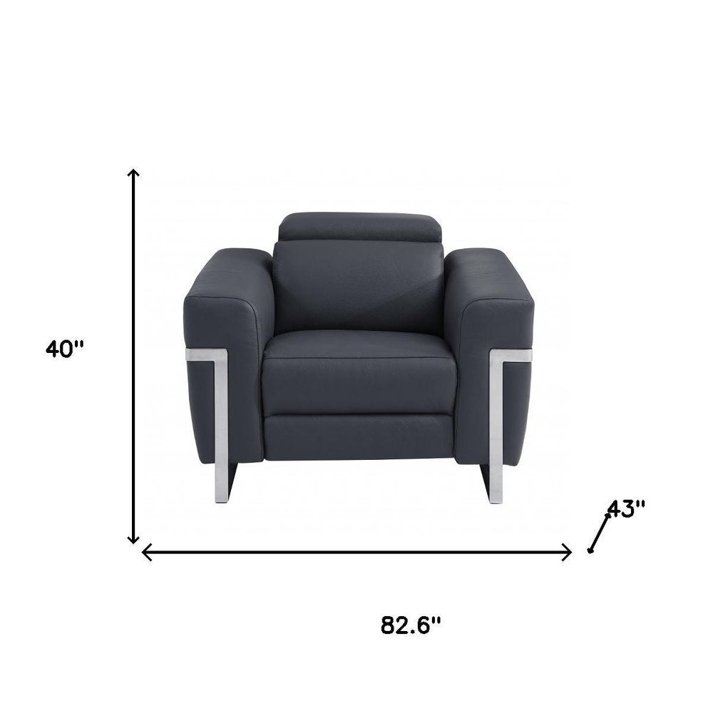 Three Piece Indoor Dark Gray Italian Leather Six Person Seating Set HomeRoots