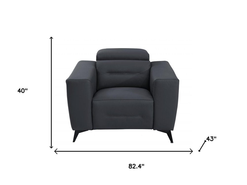 Three Piece Indoor Dark Gray Italian Leather Six Person Seating Set HomeRoots