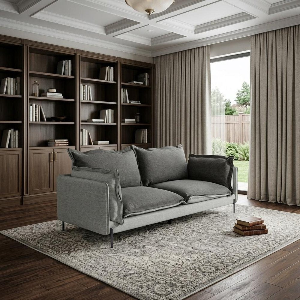 87" Dark Gray Polyester Blend Sofa With Silver Legs HomeRoots