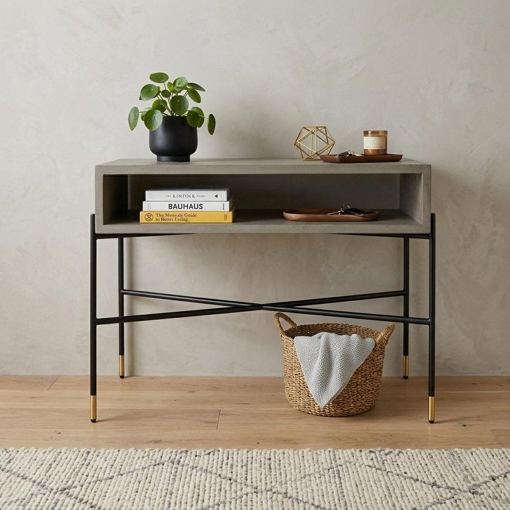 45" Gray and Black Concrete and Iron Console Table HomeRoots